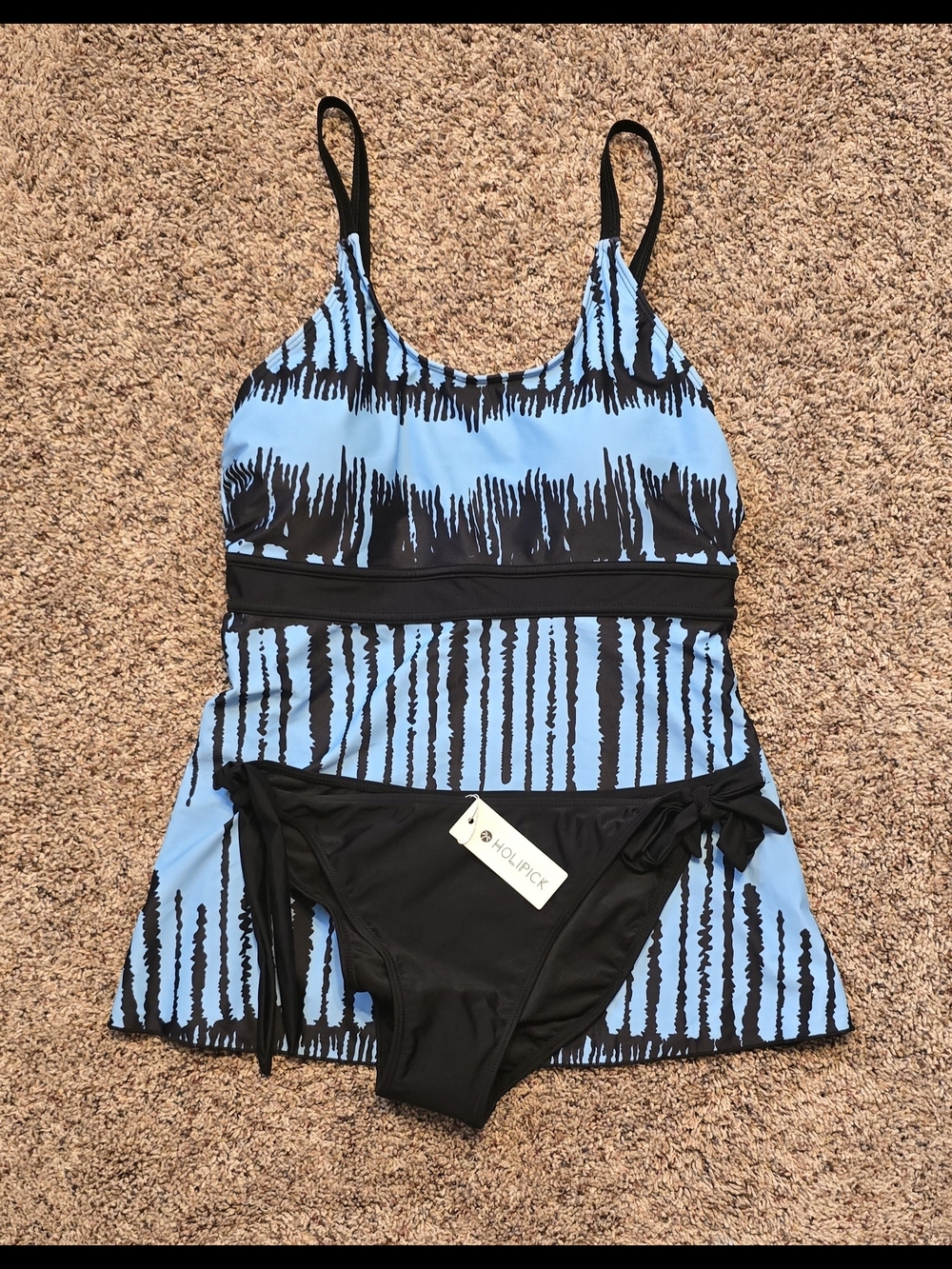 HoliPick Blue & Black Tankini with Side-Tie Bottoms